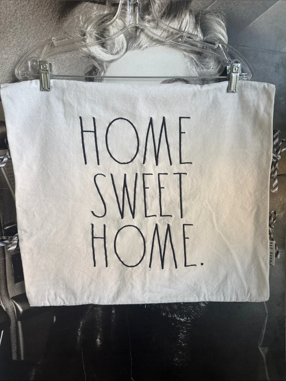 Rae Dunn White Pillow Cover with Black Tag Detail - Picture 1 of 7